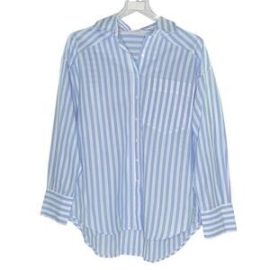 Maye Bertie Stripe Shirt M Sky Blue Signature Classic Button Front Long Sleeve